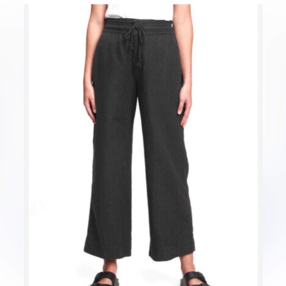 Krisa NWT size Large black linen‎ paperbag wide leg pants